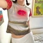 Short-sleeve Mouth Print Top