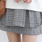 Glen-plaid Pleated Layered Mini Skirt