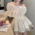 Bell-sleeve Off-shoulder Blouse / Tiered Mini A-line Skirt
