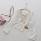 Tie-front Sheer Light Chiffon Jacket White - One Size