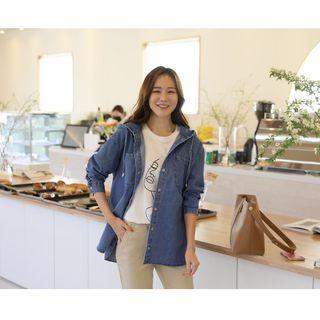 Hooded Snap-button Denim Jacket