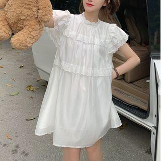 Short-sleeve Scallop Trim Mini Smock Dress