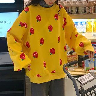 Mock Two Piece Turtleneck Strawberry Print Pullover