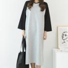 Two-tone Long-sleeve Midi T-shirt Dress Light Gray - One Size