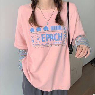 Mock Two Piece Long-sleeve Lettering T-shirt
