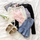 Asymmetrical Plain Camisole / Plain Knit Cardigan