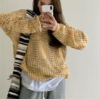 Two-tone Pointelle Knit Cardigan / Sweater