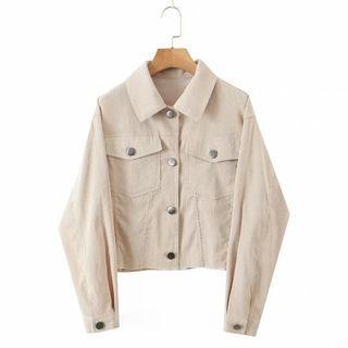 Button-up Plain Cropped Jacket