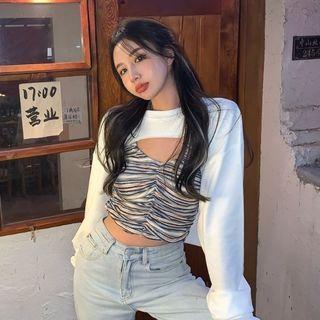 Long-sleeve Shrug / Striped Tank Top