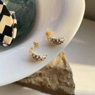Checkerboard Open Hoop Earring E381 - 1 Pair - Stud Earring - Gold - One Size