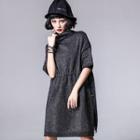 Short-sleeve Mock-neck Chunky Sweater