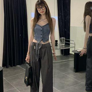 Denim Camisole Top + Straight-leg Pants