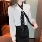 Long-sleeve Dotted Panel Blouse