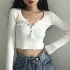 Round-neck Button-up Long-sleeve Knit Top