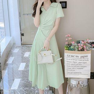 Short-sleeve Plain Midi Wrap Dress