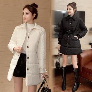 Tie-waist Single-breasted Padded Jacket