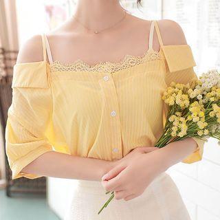 Cold-shoulder Laced Stripe Blouse