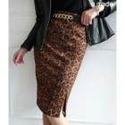 Slit-side Leopard Skirt In 2 Lengths