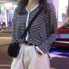Striped Long-sleeve Buttoned T-shirt Stripes - Black & White - One Size