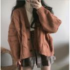 Over-sized Cable Knitted Cardigan / Turtle-neck Plain Knitted Sweater / Skirt With Belt