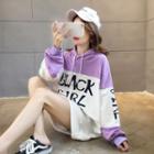 Long-sleeve Letter Print Color-block Hoodie