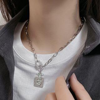 Numerical Rhinestone Pendant Stainless Steel Necklace Silver - One Size