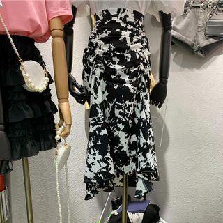 Cow Pattern Ruched Asymmetrical A-line Skirt