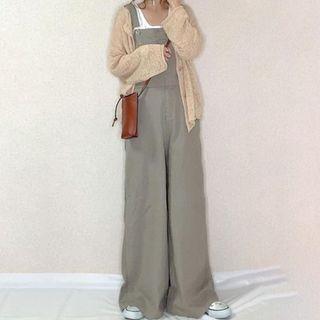 Plain Wide-leg Jumper Pants Gray - One Size