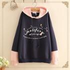 Color-block Embroidered Long-sleeve Hooded Thin Sweater