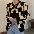 Checkerboard Cardigan Beige & Black - One Size