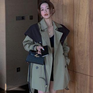 Belted Double-breasted Trench Jacket As Shown In Figure - One Size