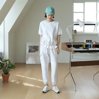 Set: Frilled-hem Sweatshirt + Band-waist Jogger Pants
