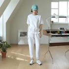 Set: Frilled-hem Sweatshirt + Band-waist Jogger Pants