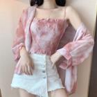 Set: Smocked Camisole + Printed Button Jacket
