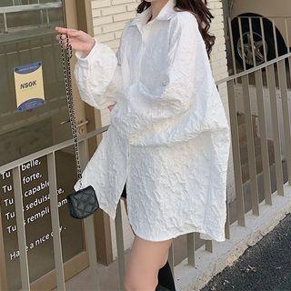 Plain Crinkled Shirt Jacket White - One Size