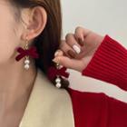 Flocking Bow Faux Pearl Dangle Earring 1 Pair - Red - One Size