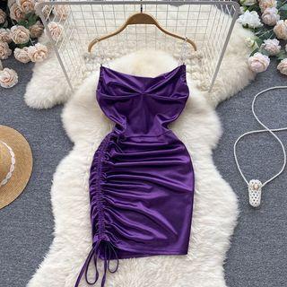 Suspender Plain Drawstring Ruched Dress