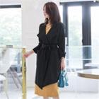 Tap-sleeve Trench Coat With Sash