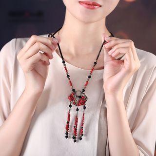 Flower Long Necklace Red & Black - 85cm