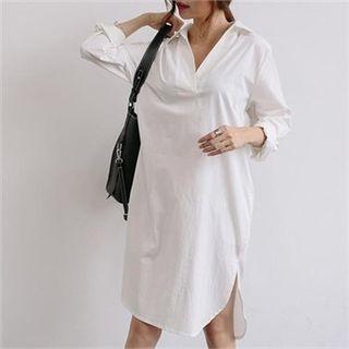 Open-placket Cotton Midi Dress