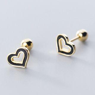 Heart Stud Earring 1 Pair - Gold & Black - One Size