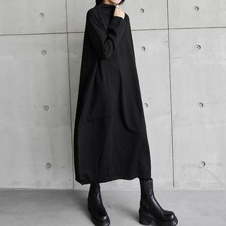 Long Sleeve Mock Neck Oversized Dress Black - One Size
