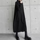 Long Sleeve Mock Neck Oversized Dress Black - One Size