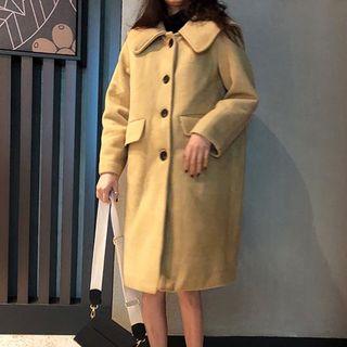Single Breasted Woolen Coat Yellow - One Size