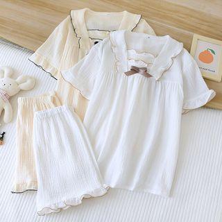 Loungewear Set : Ruffle Short-sleeve Top & Shorts