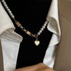 Heart Pendant Freshwater Pearl Alloy Necklace
