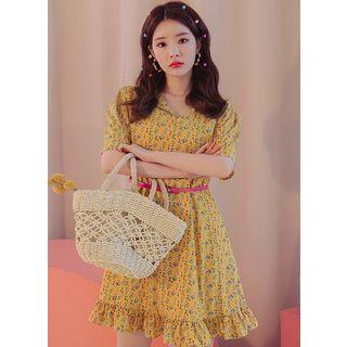 Frilled Floral A-line Mini Dress