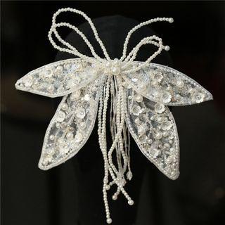 Wedding Butterfly Bead Fringed Hair Clip Stud Bow Hair Clip - White - One Size