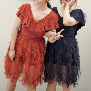 Ruffle Trim Short-sleeve Swimdress