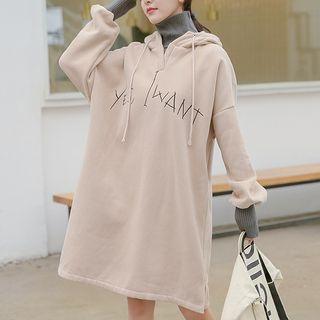 Mock Two-piece Turtleneck Letter Embroidered Hoodie Dress